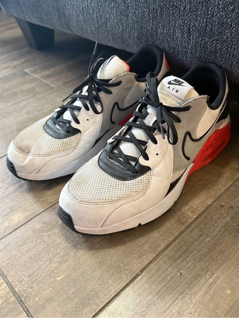 Nike White, Black & Red Air Mesh Suede Sneakers